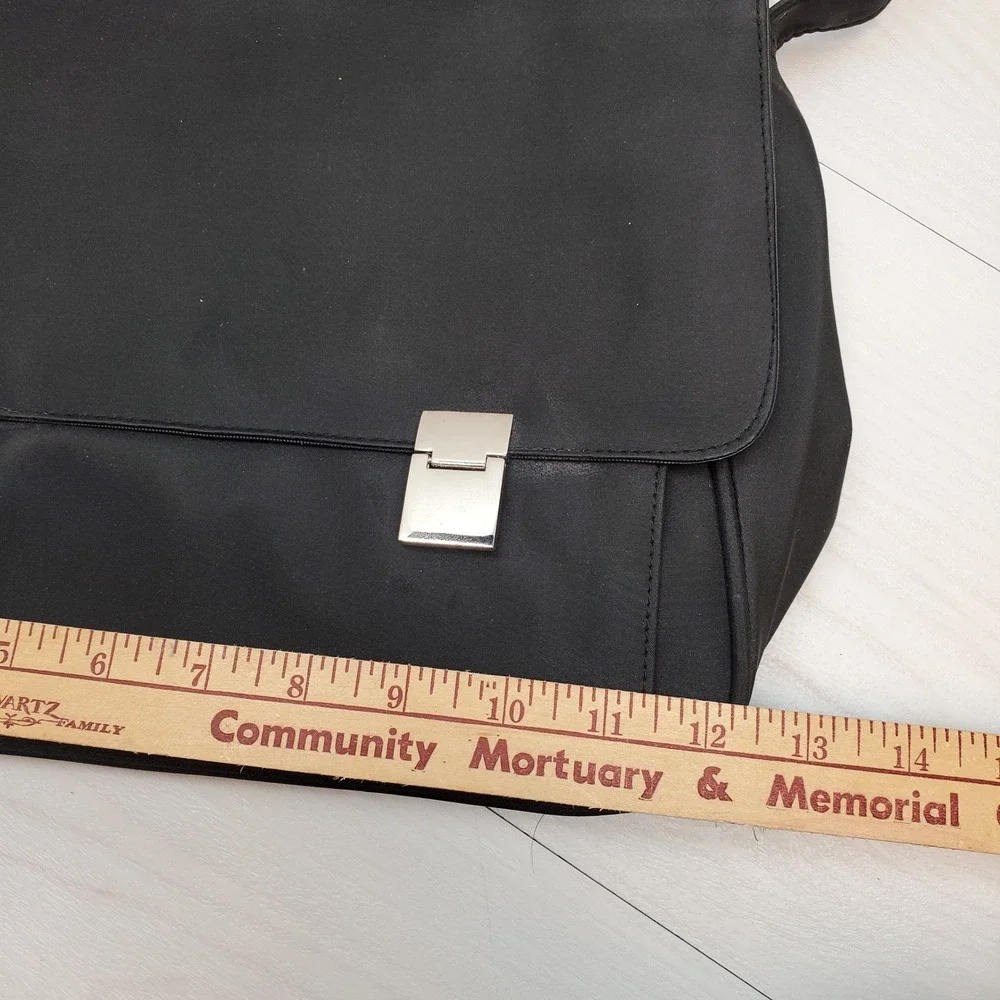 Black Messenger Bag Crossbody Bag PVC Adjustable Strap Silver Buckle